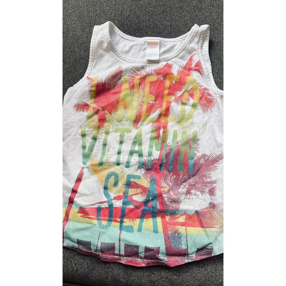 Gymboree Tank Top Kids Size M 7-8 White Vitamin Sea Graphic Palm Tree Shirt